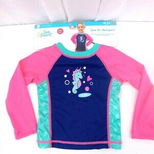 Sun Smart Toddle Swim Tee Rash Guard 18 to 24 Mo UPF 50 Pink Blue Unicorn Aqua